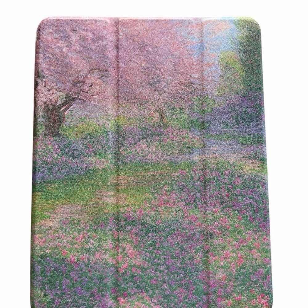 Impressionist Floral Garden iPad Case with Clear Back and Built-in Pencil Holder